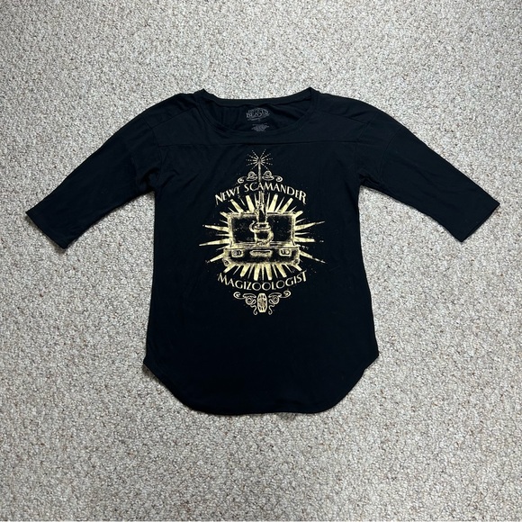 Fantastic Beasts Womens Black Gold Newt Scamander Baseball Style T-Shirt Large - Picture 1 of 8